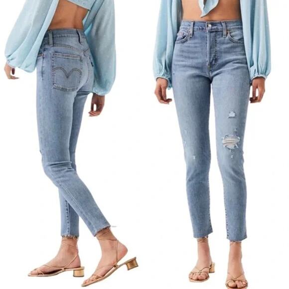 Levi's Wedgie Skinny Jeans High Rise Blue Spice Distressed Ripped Womens 26 Pant - Picture 1 of 5